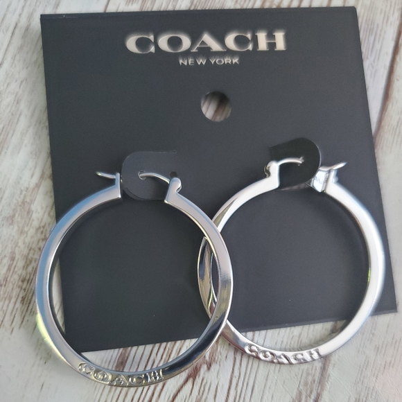 Coach Silver Hoop Earrings F73022 NWT - Picture 2 of 5